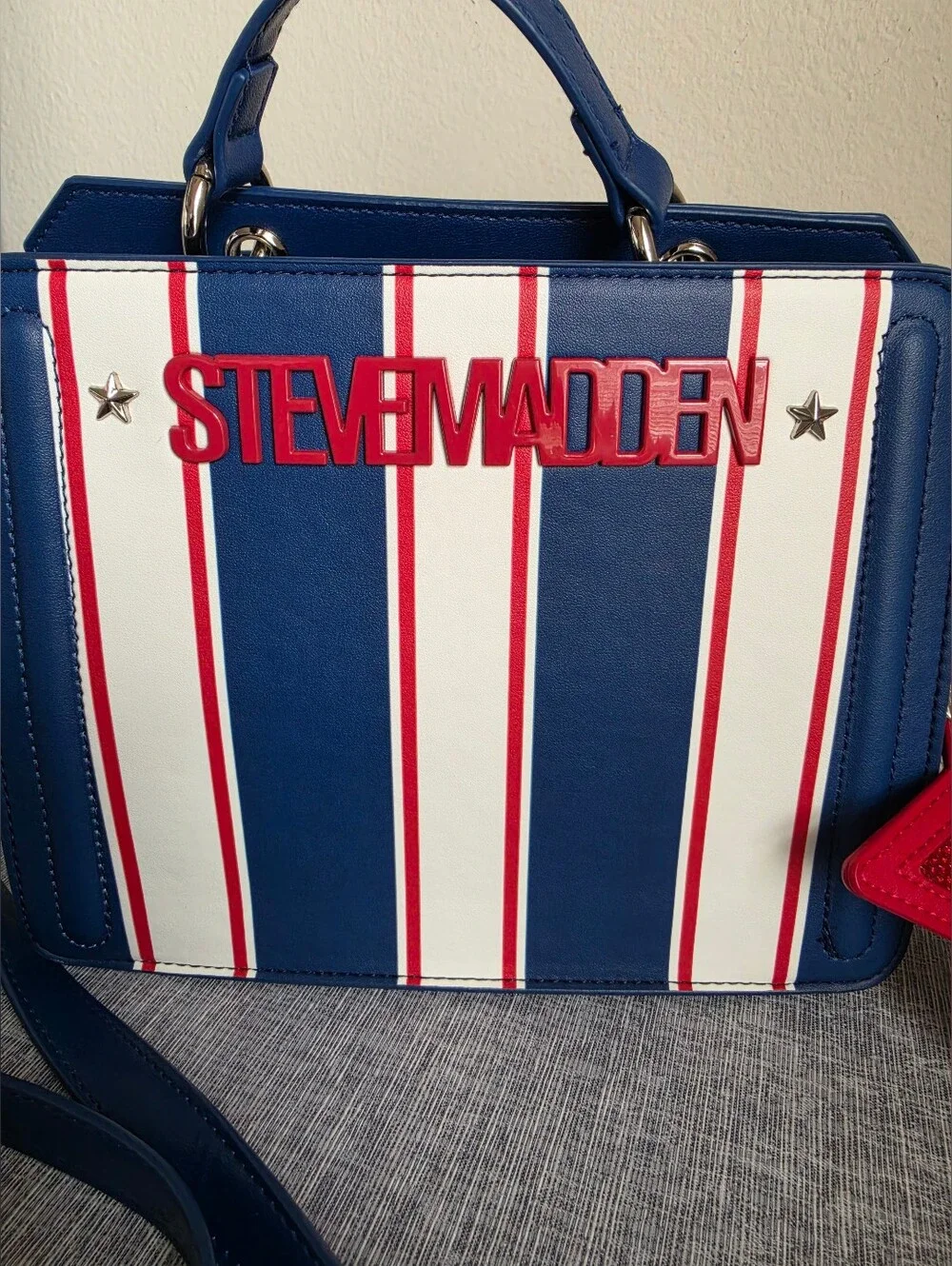 🇺🇲 Steve Madden Bevlynn Red White Blue Stripe Satchel Crossbody Patriotic